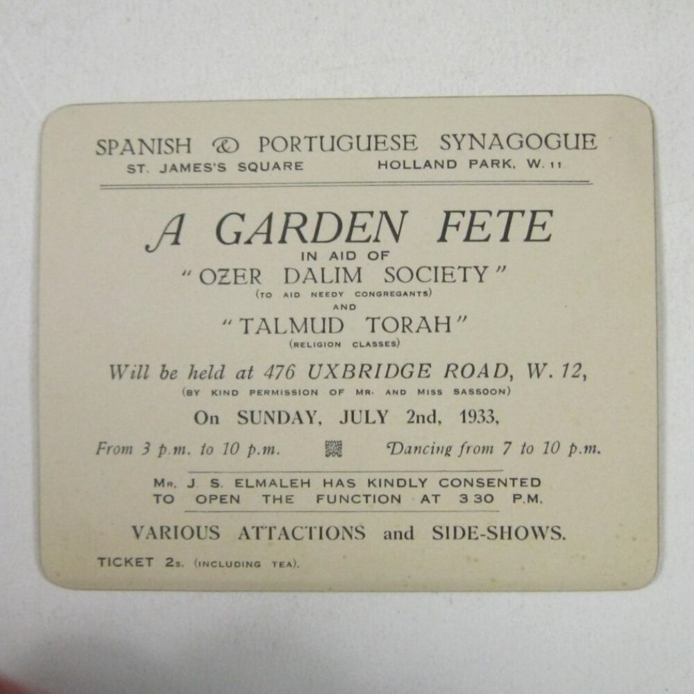 1933 Spanish Portuguese Synagogue Fete Elmaleh Holland Park St James Square